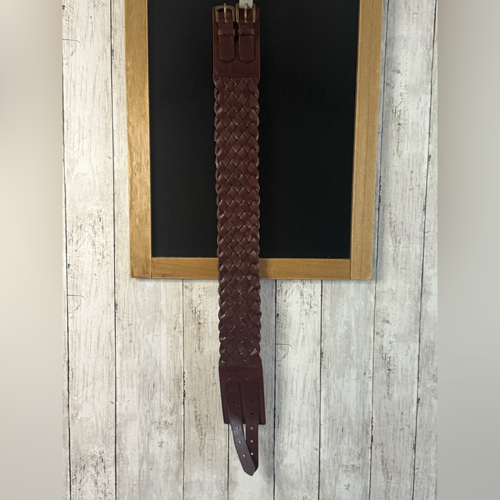 Vintage The Limited Wide Boho Brown Leather Woven Braided Belt NWT Mfg. $42